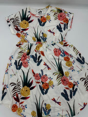 Floral Print Half-Sleeves Frock - 3-4 Years, Khaki