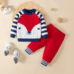 2pcs Baby Boy 100% Cotton Fox Graphic Stripe Long-sleeve Sweater and Pants Set - Multi, 9-12 Months