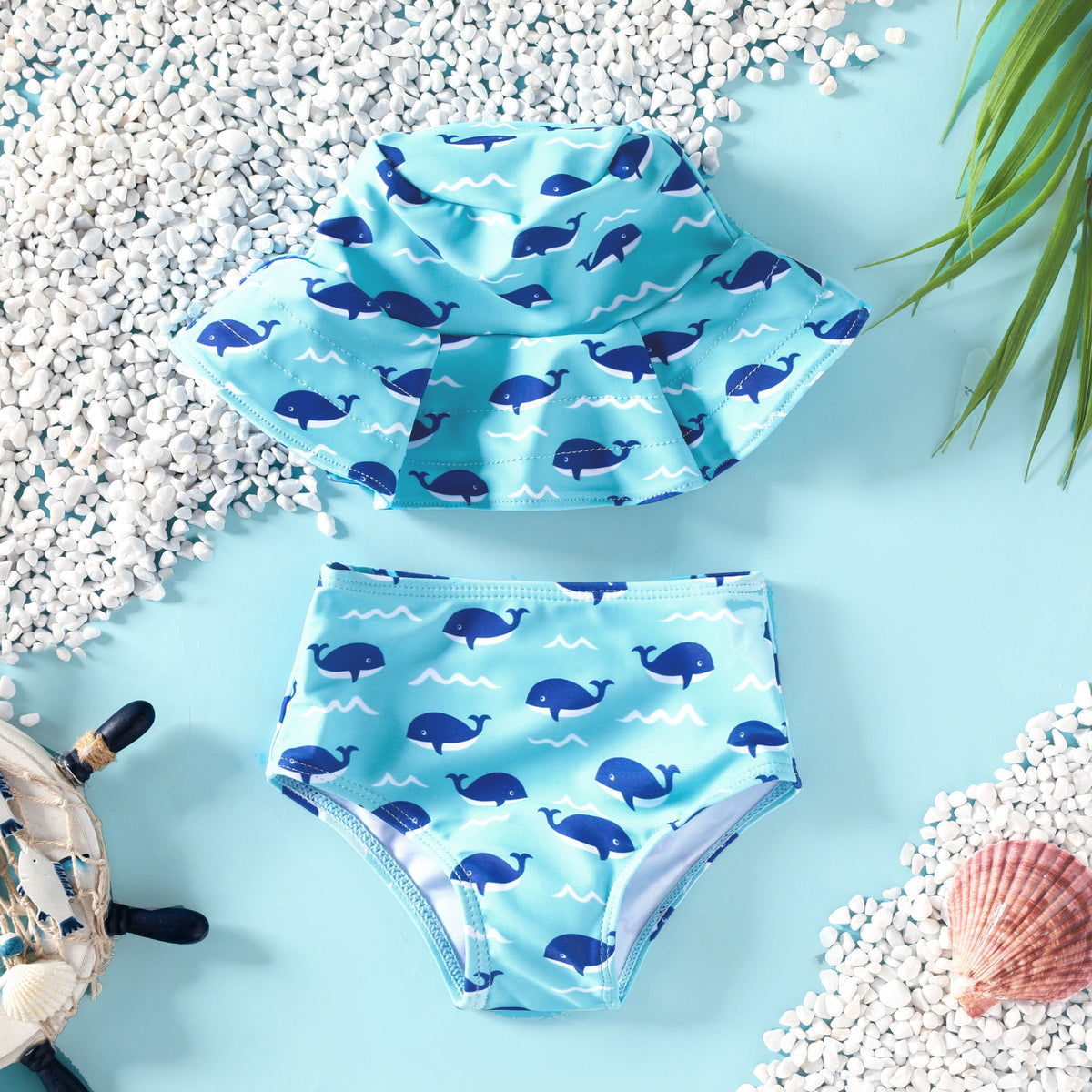 2pcs Baby Boy Childlike Marine Swimsuit - Blue, 12-18 Months