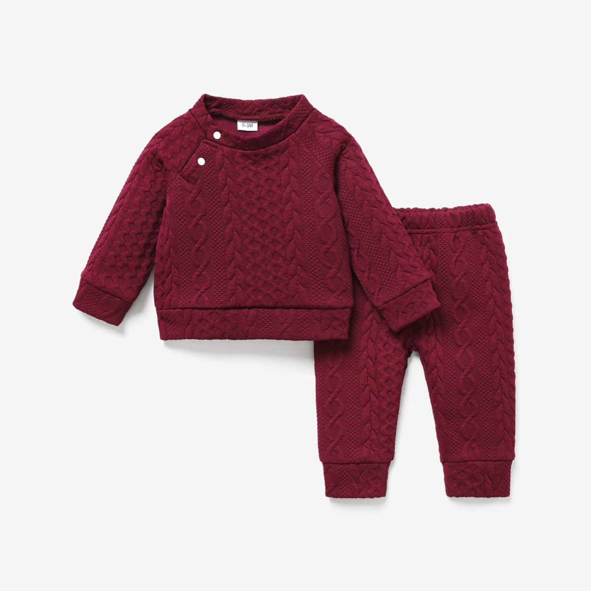 2pcs Baby Boy/Girl Solid Long-sleeve Imitation Knitting Set - Hot Pink, 12-18 Months
