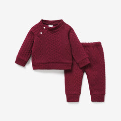 2pcs Baby Boy/Girl Solid Long-sleeve Imitation Knitting Set - Hot Pink, 12-18 Months