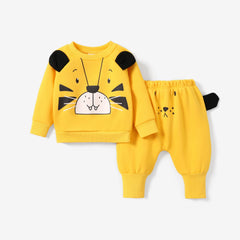 2pcs Baby Girl/Boy 3D Tiger Pattern Set - Bisque, 6-9 Months