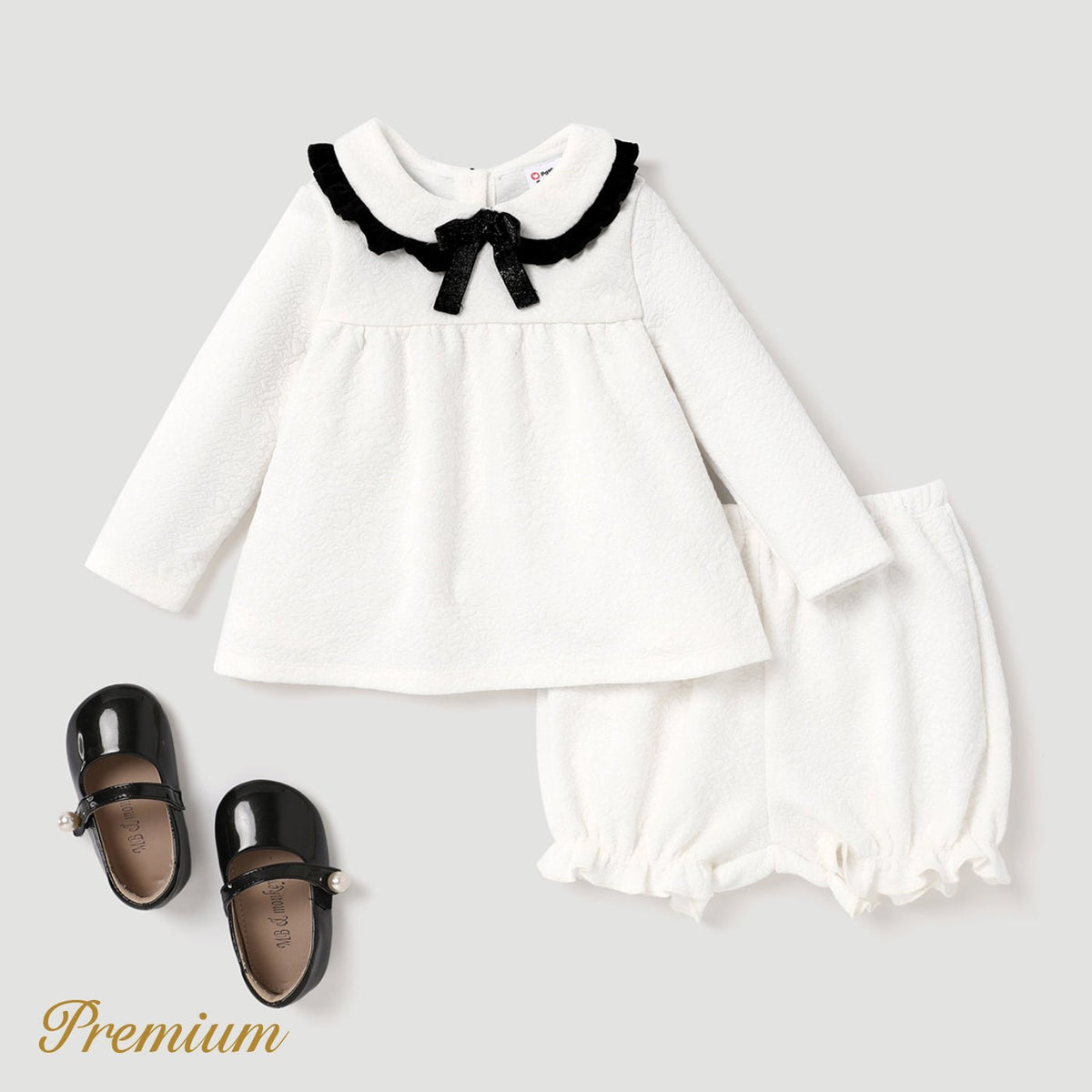 2pcs Medium Thick Elegant Ruffle Edge Babygirl Sets for Regular Wear - White, 18-24 Months