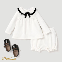 2pcs Medium Thick Elegant Ruffle Edge Babygirl Sets for Regular Wear - White, 12-18 Months