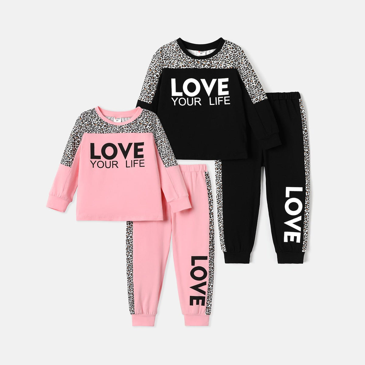 2pcs Toddler Girl Naia Letter Leopard Print Sweatshirt and Pants Set - Pink, 5-6 Years