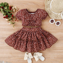 2pcs Toddler Girl Trendy Floral Print Tee and Layered Skirt Set - Red, 3 Years