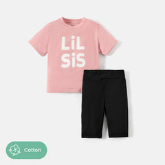 2pcs Toddler/Kid Gril Cotton Letter Print Short-sleeve Tee and Shorts Set - Pink, 2-3 Years