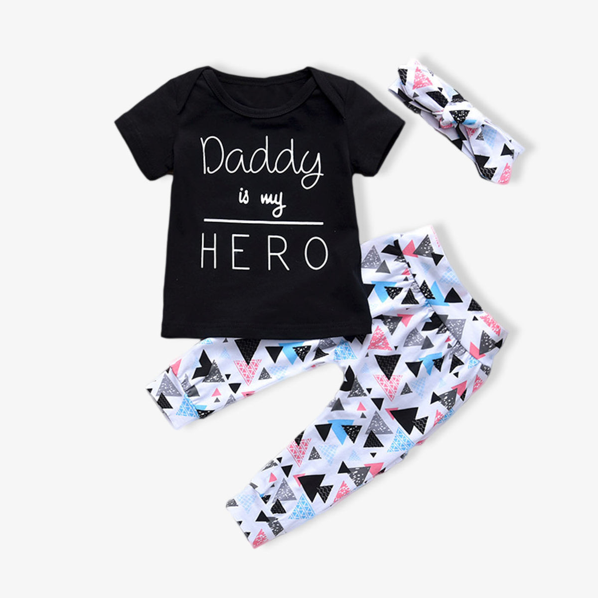 3pcs Letter and Geometric Print Baby Set - Black, 9-12 Months