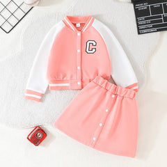 Color Block Baseball Jacket Set - Pink, 6-7 Years