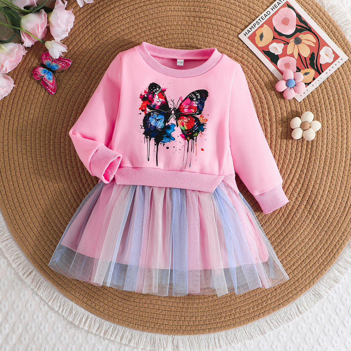 Butterfly Mesh Dress - Pink, 6-9 Months