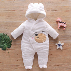 Bear Design Fleece Hooded Footed/footie Long-sleeve Baby Jumpsuit - White, 18-24 Months