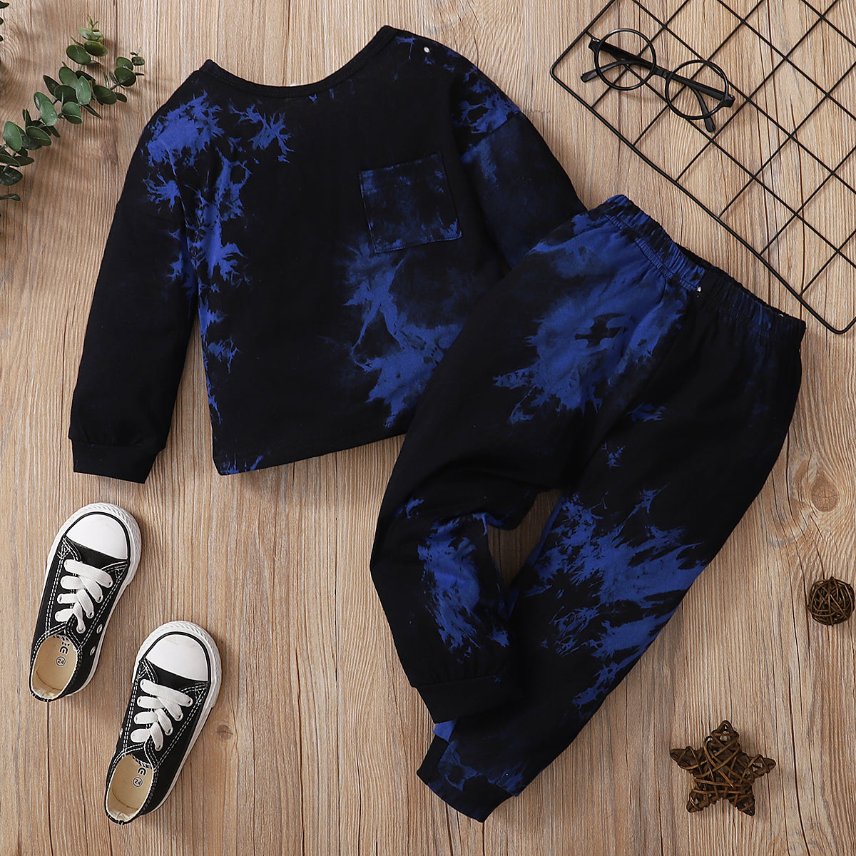 2pcs Toddler Girl/Boy Cotton Tie Dye Pullover Sweatshirt and Pants Set - Green / 18-24 Months