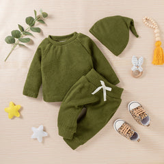 Baby Boy/Girl 3pcs Solid Ribbed Long-sleeve Pullover and Trouser Set - Grey, 18-24 Months