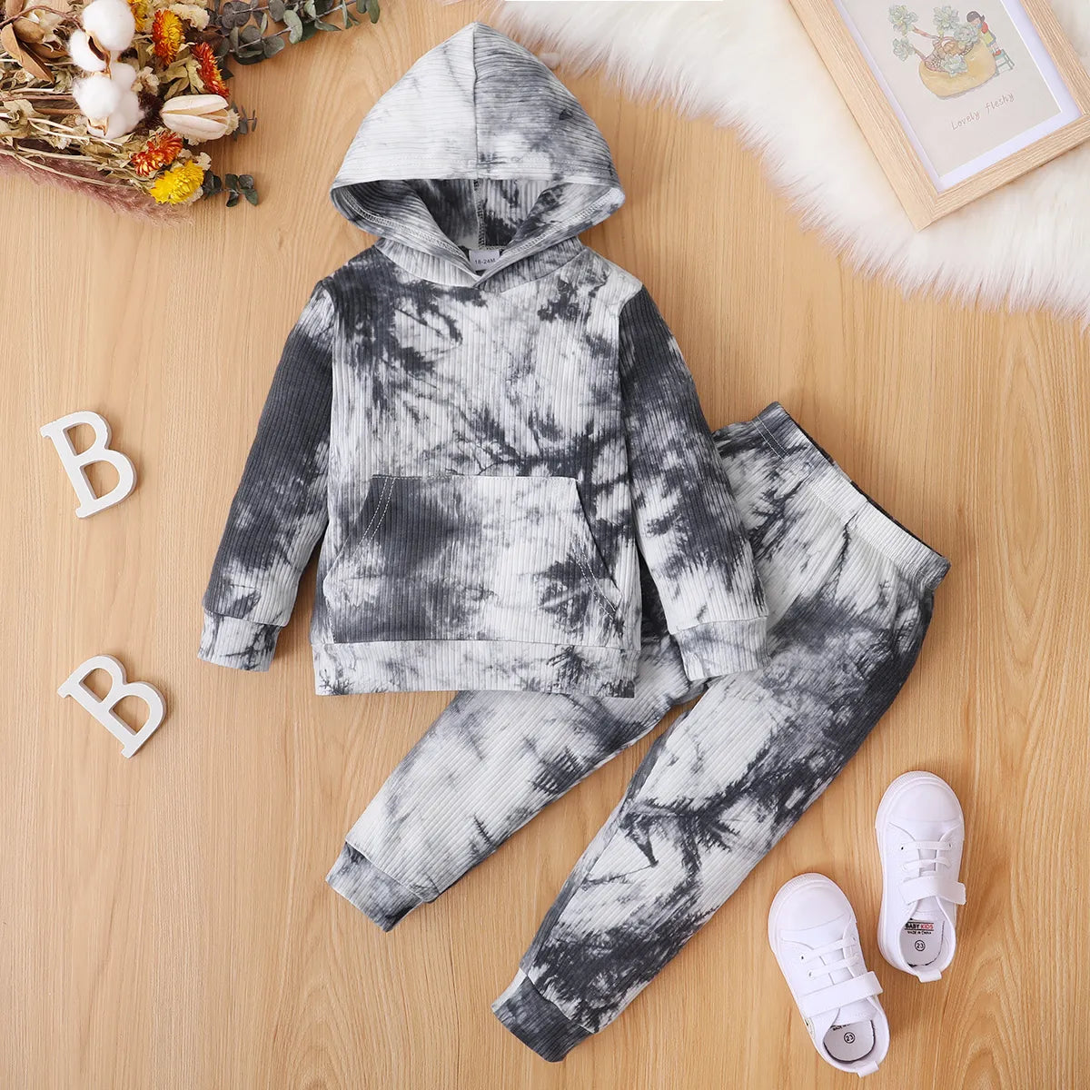 2-piece Toddler Girl/Boy Tie Dye Hoodie Sweatshirt and Pants Set - Green / 5-6 Years
