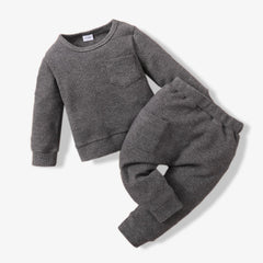 Baby 2pcs Cotton Waffle Solid Long-sleeve Pullover Set - Dark Grey, 3-6 Months
