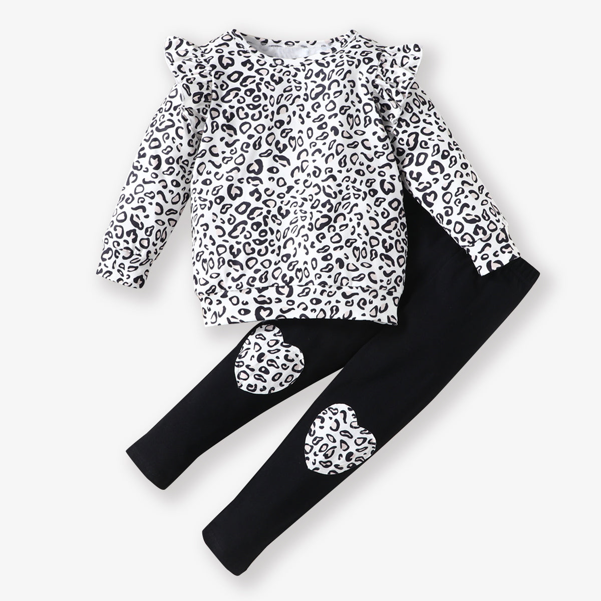 2-piece Toddler Girl Floral Print Ruffled Long-sleeve Peplum Top and Heart Pattern Pants Set - 18-24 Months / Burgundy