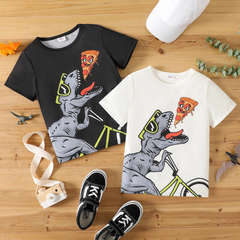 Kid Boy Animal Dinosaur Print Short-sleeve Tee - Black, 5-6 Years