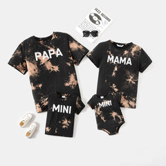 100% Cotton Short-sleeve Tie Dye Letter Print T-shirts for Mom and Me - Black, 4-5 Years