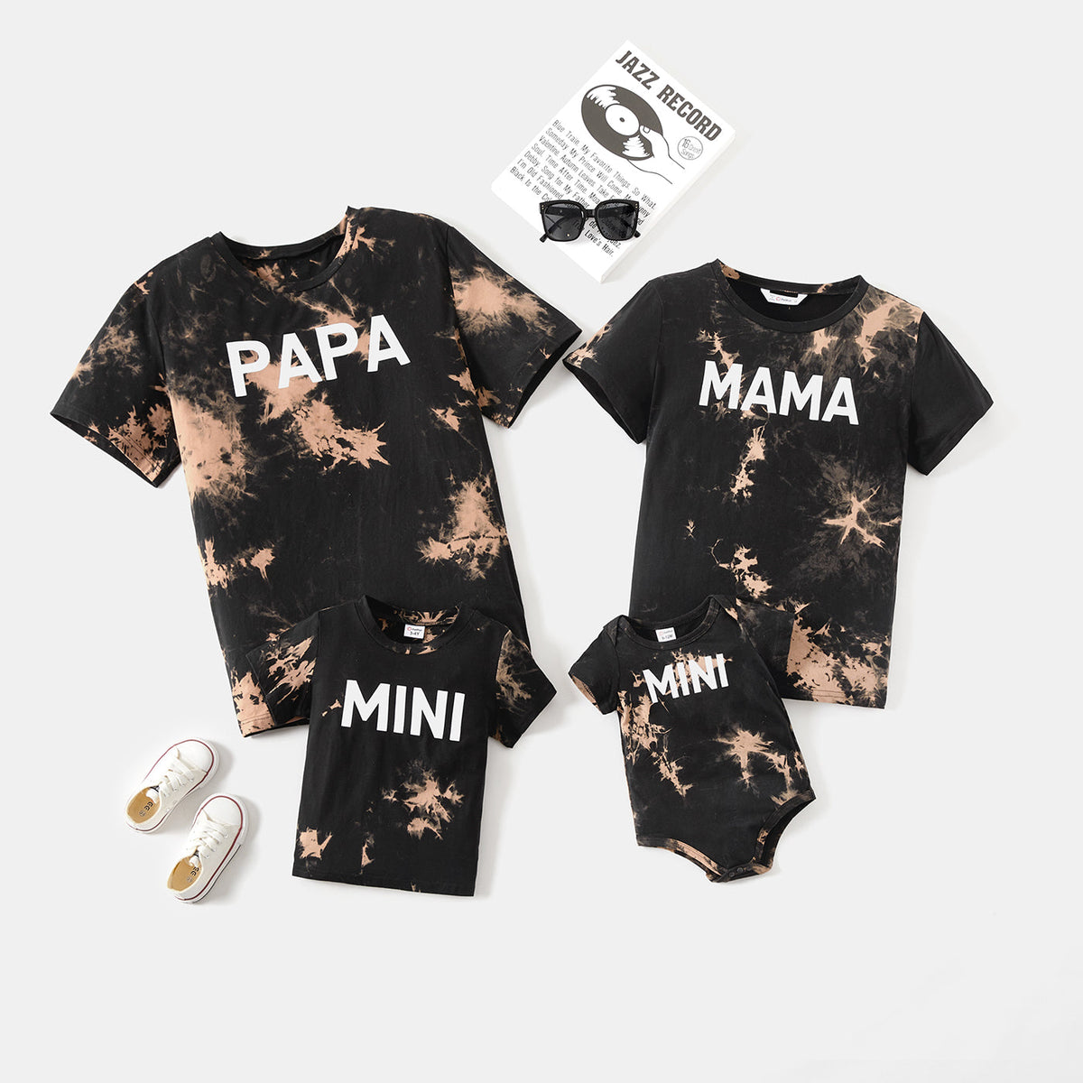 100% Cotton Short-sleeve Tie Dye Letter Print T-shirts for Mom and Me - Black, S