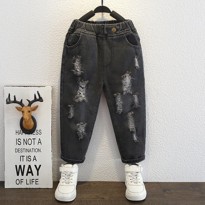 Baby / Toddler Fashion Ripped Loose Fit Denim Jeans - Black, 4-5 Years