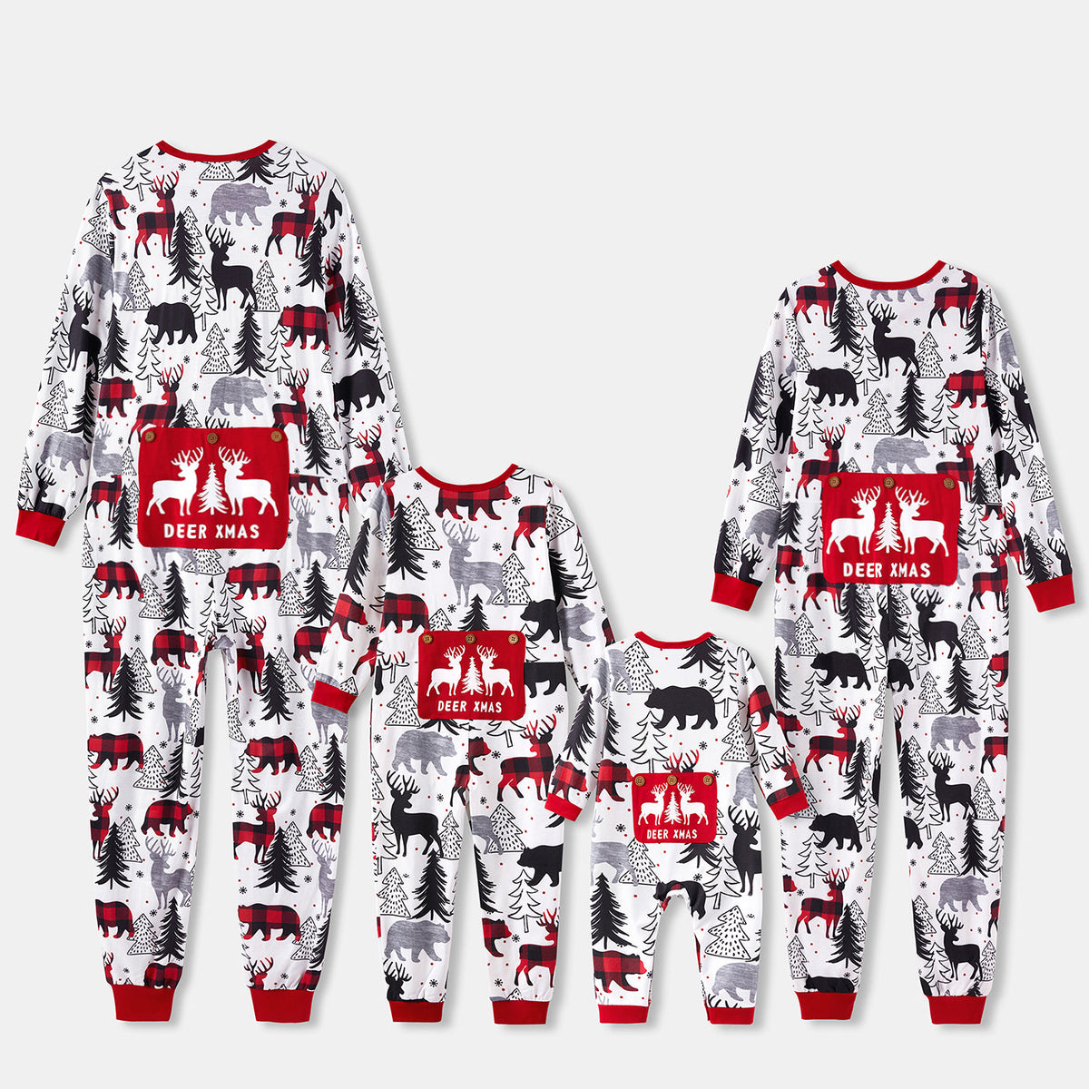 Christmas Family Matching Allover Print Long-sleeve Zipper Onesies Pajamas (Flame Resistant) - Red, 6-7 Years