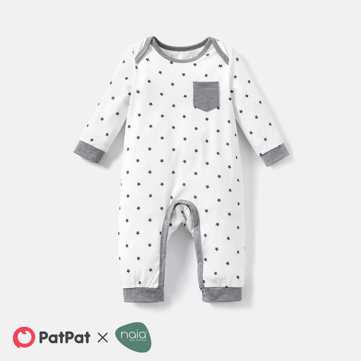 Naia Baby Boy Star Print/Polka dots /Stripe Long-sleeve Jumpsuits - White, 0-3 Months