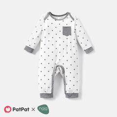 Naia Baby Boy Star Print/Polka dots /Stripe Long-sleeve Jumpsuits - White, 3-6 Months