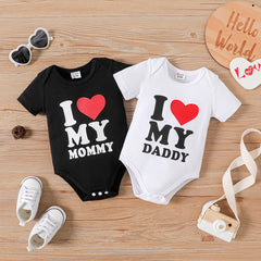Baby Boy/Girl Heart & Letter Print Short-sleeve Romper - White, 12-18 Months
