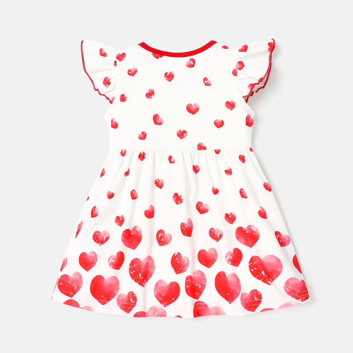 Baby Girl Allover Heart Print Flutter-sleeve Bow Front Naia™ Dress - 9-12 Months, REDWHITE