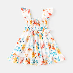 Toddler Girl Floral Print Smocked Flutter-sleeve Dress - 2 Years, White