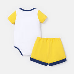 2pcs Baby Boy 100% Cotton Animal Floral Print Colorblock Short-sleeve Bodysuit and Shorts Set - 3-6 Months, Yellow