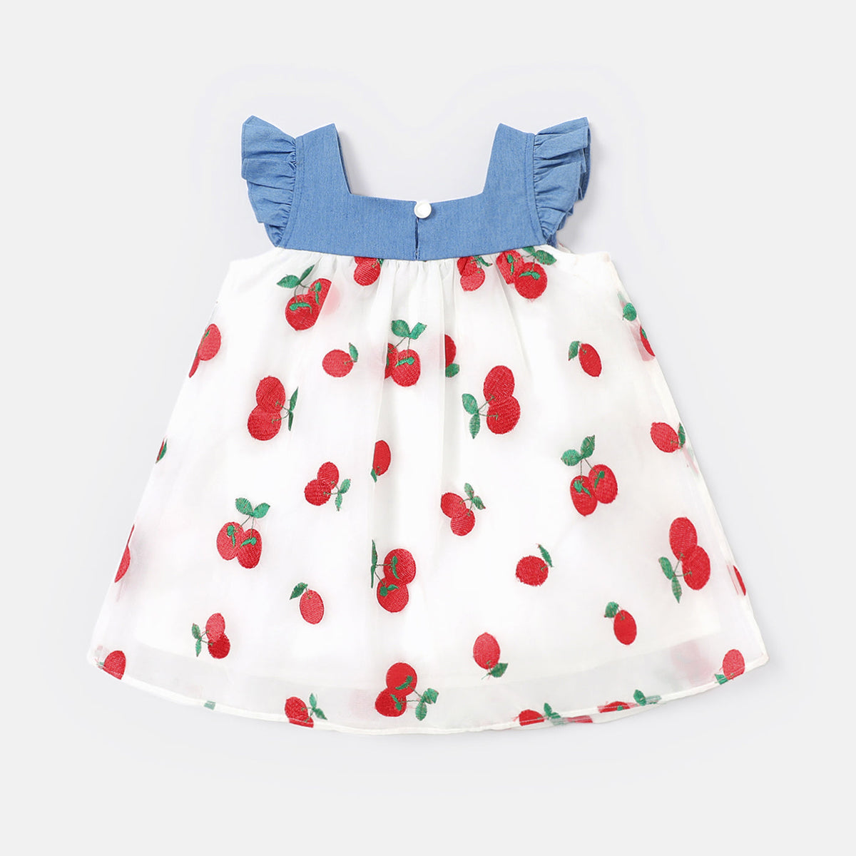 Baby Girl Cherry Print Bow Front Flutter-sleeve Dress - 3-6 Months, White