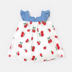 Baby Girl Cherry Print Bow Front Flutter-sleeve Dress - 3-6 Months, White
