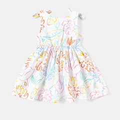 Baby Girl 100% Cotton Plant Floral Print Knot Shoulder Tank Dress - 6-9 Months, White