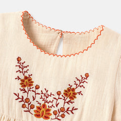 Toddler Girl 100% Cotton Floral Print Short-sleeve Dress - 4-5 Years, Apricot
