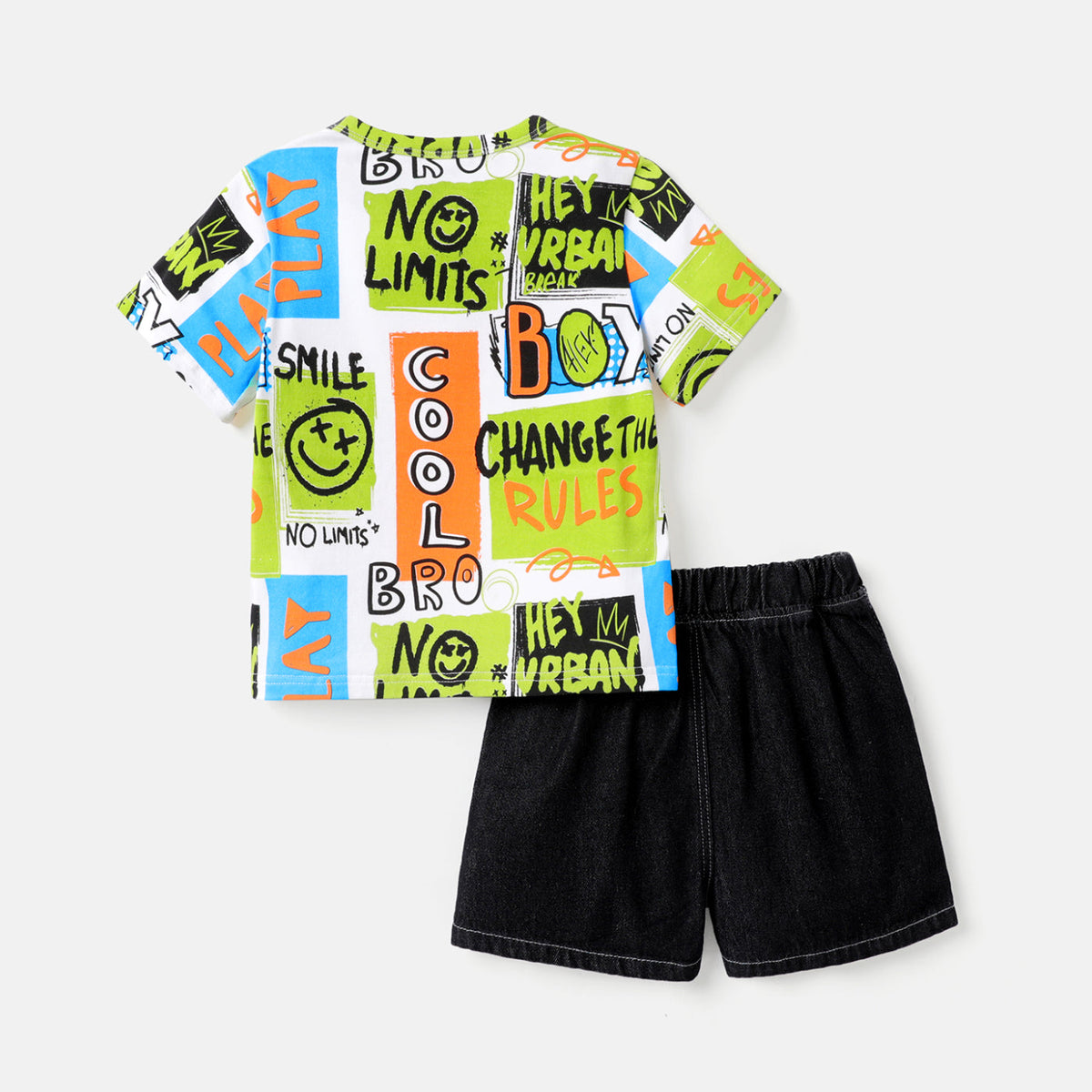 2pcs Toddler Boy Graffiti Print Short-sleeve Tee and Ripped Denim Shorts Set - 3-4 Years, Colorful