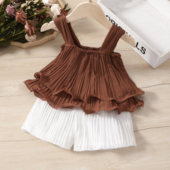 2pcs Toddler Girl Elegant Pleated Camisole and Shorts Set - Medium Purple, 3-4 Years