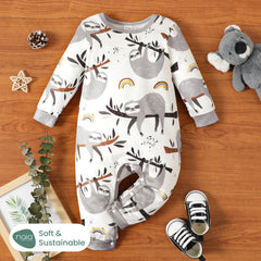 Naia™ Baby Boy Allover Sloth Print Long-sleeve Jumpsuit - Light Grey, 0-3 Months