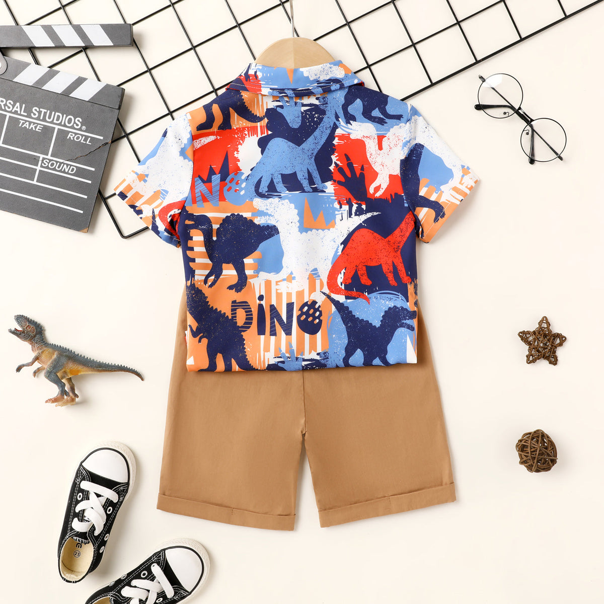 2Pcs Toddler Boy Dinosaur Print Short-sleeve Shirt and Shorts Set - 2 Years, Colorful