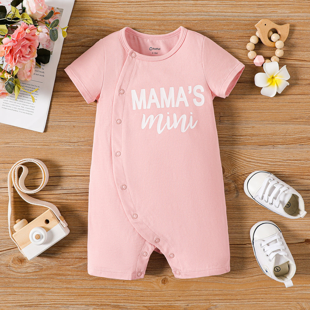 Baby Girl/Boy Letter Print Short-sleeve Cotton Rompers - Pink, 6-9 Months