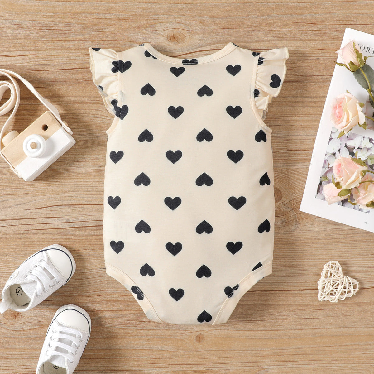 Baby Girl Naia™ Heart Print Flutter-sleeve Rompers - Pink, 12-18 Months