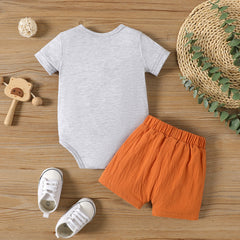 2pcs Baby Girl 95% Cotton Letter Print Short-sleeve Tee and Solid Shorts Set - 6-9 Months, Grey