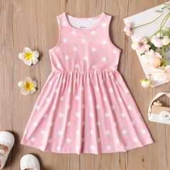 Toddler/Kid Girl Heart Print/Polka dots Sleeveless Dress - Pink, 1-2 Years