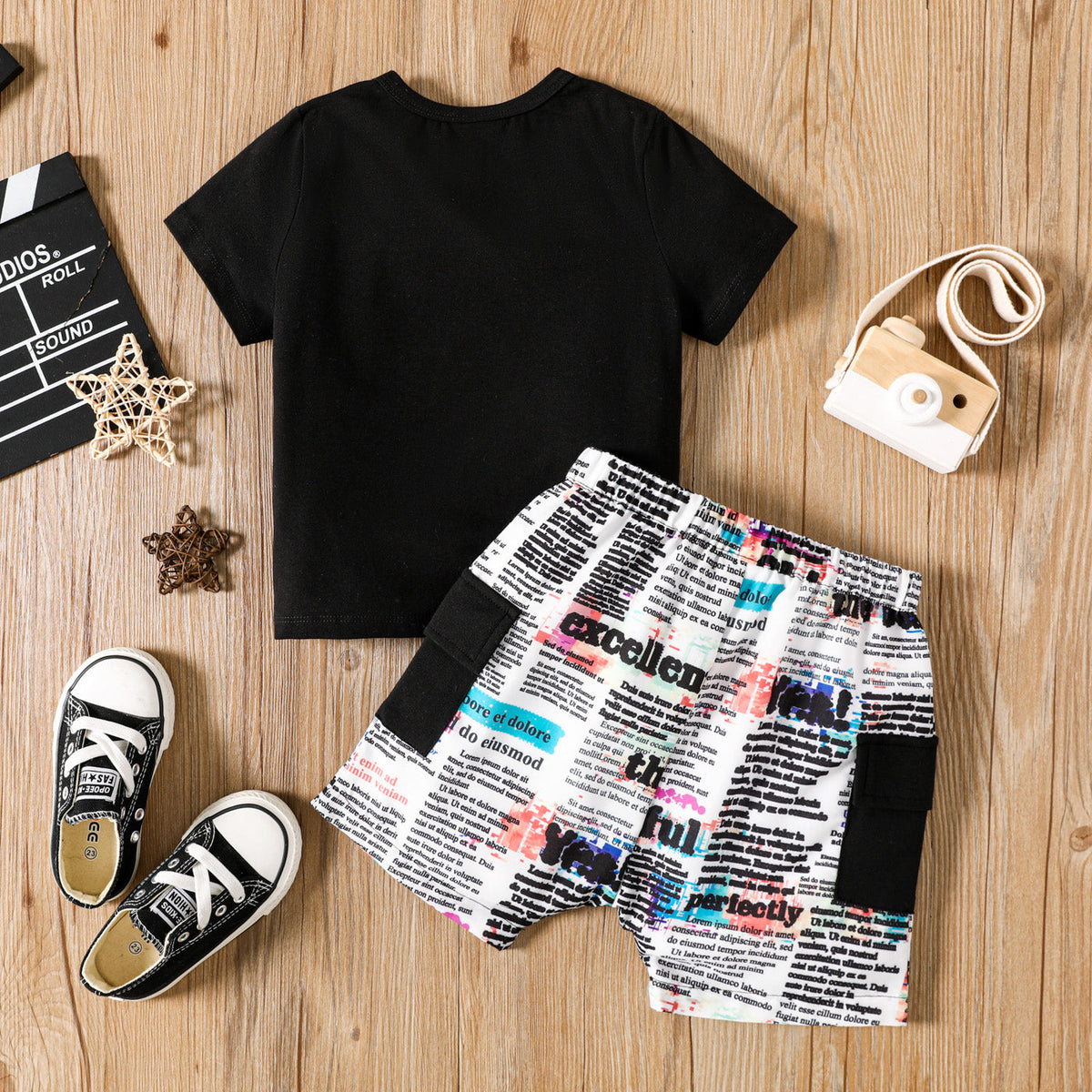 2Pcs Toddler Boy Colorblock Letter Print Cotton Tee & Shorts Set - 4-5 Years, ColorBlock