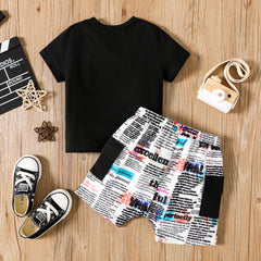 2Pcs Toddler Boy Colorblock Letter Print Cotton Tee & Shorts Set - 2 Years, ColorBlock