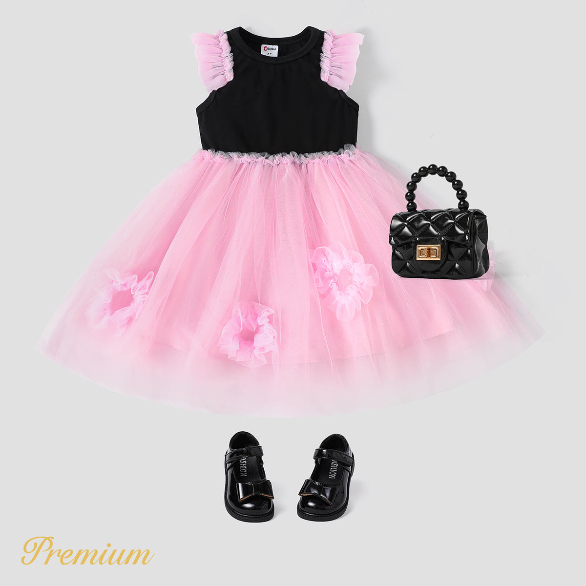 Toddler Girl Colorblock Mesh Overlay Combo Ruffled Tank Dress - 5-6 Years, Black+Pink