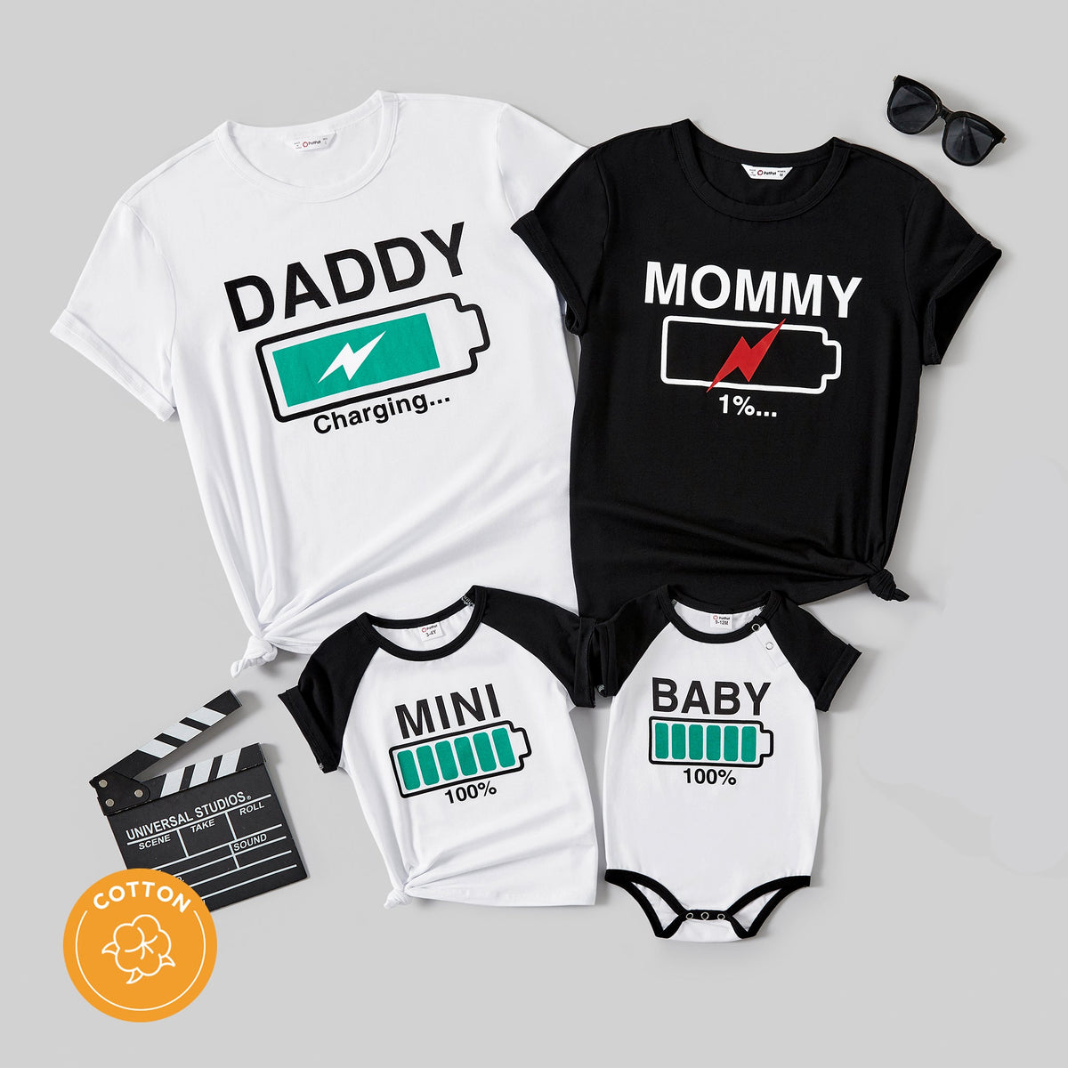 Family Cotton Round Neck Short-sleeve Top - Black, 1-2 Years