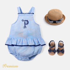 Baby Girl Ruffle Hem Plaid Cami Bodysuit - Sky Blue, 12-18 Months
