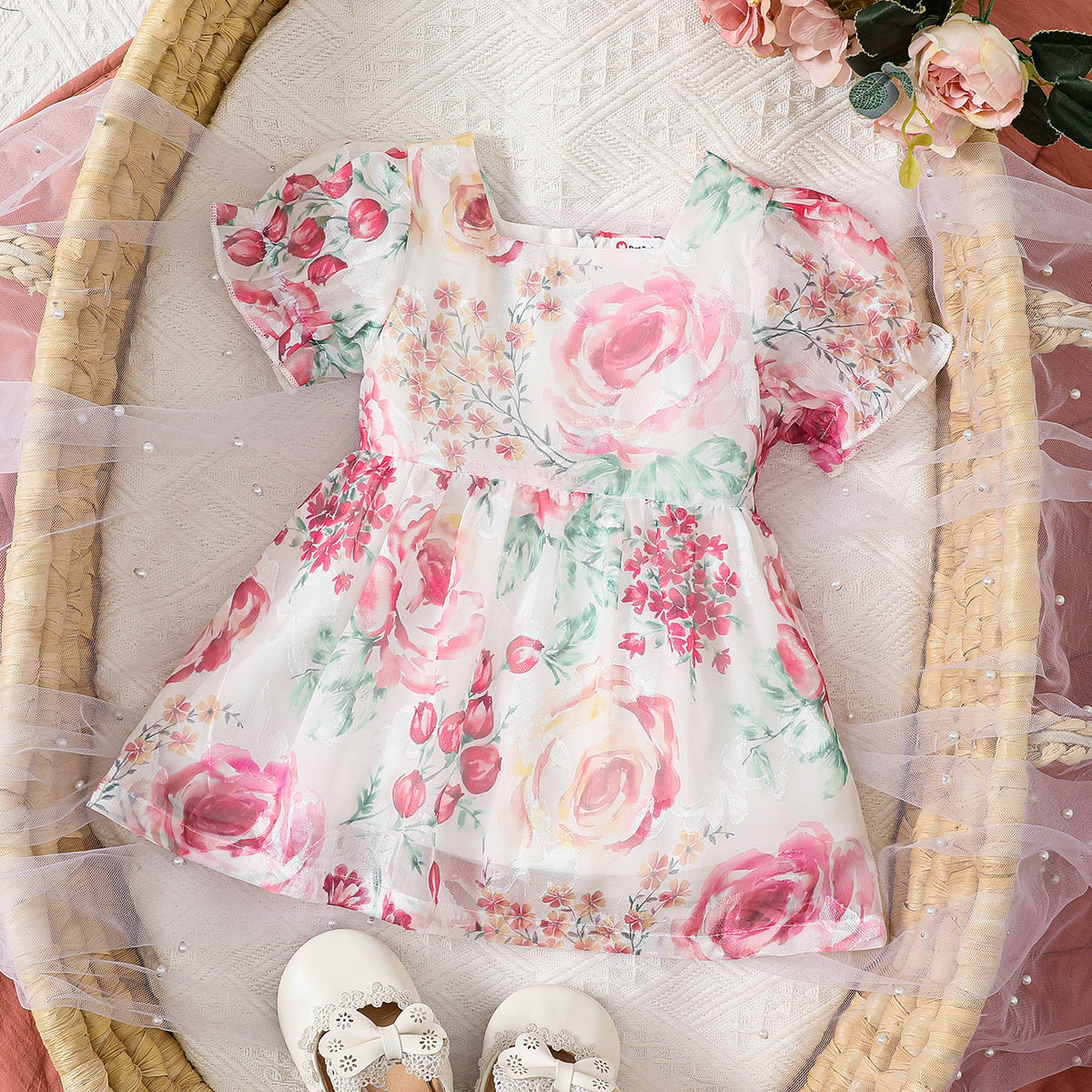 Baby Girls Sweet Big Flower Dress Set - Pink, 18-24 Months