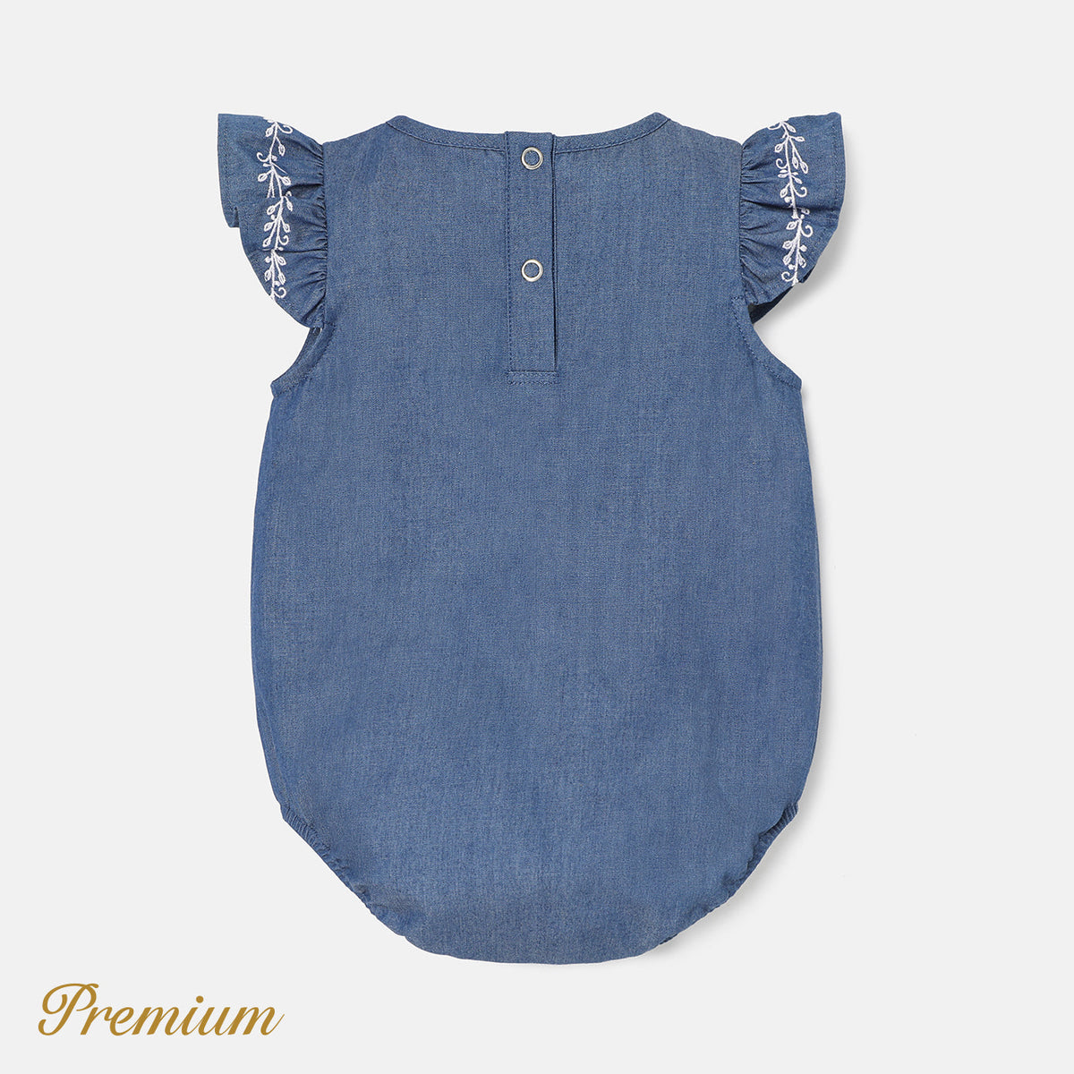 Baby Girl 100% Cotton Denim Flutter-sleeve Romper - 3-6 Months, DENIMBLUE